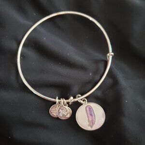 Alex and Ani Silver Bracelet with Feather Charm and Inspirational Saying, 2016